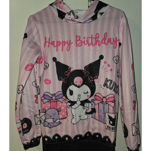 Women's NWOT Unbranded Kuromi Happy Birthday Pink Black Hoodie M